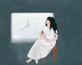 Yoko - giclee print limited edition gouache original figurative painting sitting woman modern art mothers day gift wall art