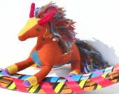 Woolen Circus Horse, "Bailey" the Magical Animal Companion, Herb-Stuffed with Lavender, Herbs & Flax seeds, Handmade, Waldorf, Multicolored