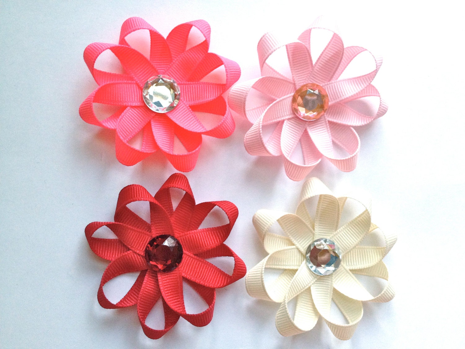 Mini Loop Hair Clips -- Cranberry, Hot Pink, Bubblegum Pink, Creme
