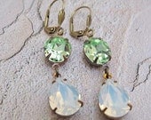 Dangle Earrings White Opal Drop Earrings Chrysolite Milky White Swarovski Crystals Bridal Wedding Jewelry
