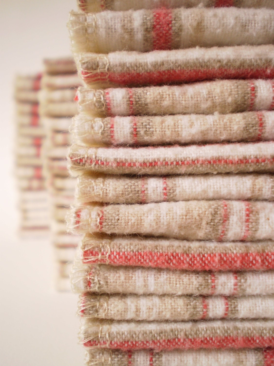 Reusable Cloth Wipes Pack of 16--"The Green Option"--Tea/Faded Red Stripe--Ready To Ship