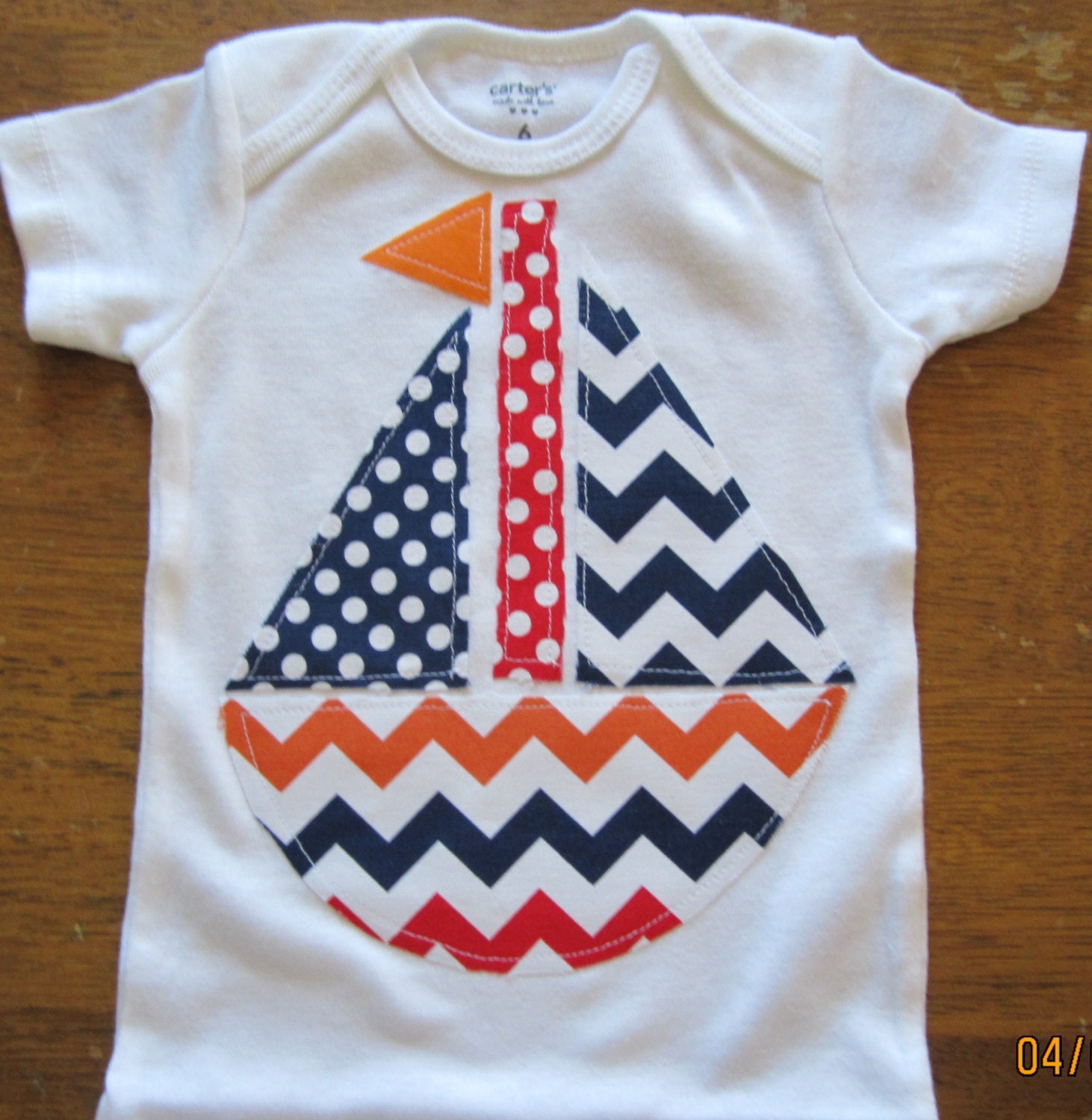 Polka dot and chevron sailboat Onesie Any Size newborn to 24 months onesie or shirt size 2 4 or 6