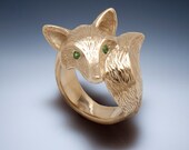 FURRED fox ring, bronze with green garnet eyes or pick your color