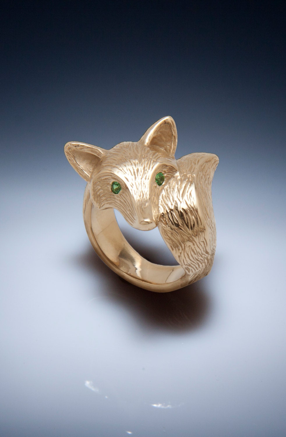 FURRED fox ring, bronze with green garnet eyes or pick your color