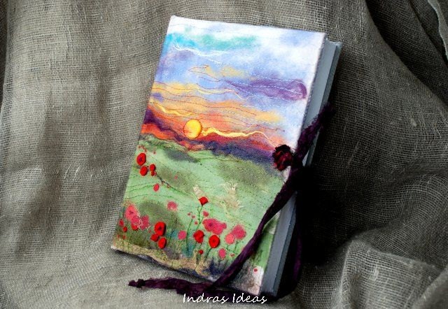 Book with sunset Wedding Guest book Journal Notebook  Textile art