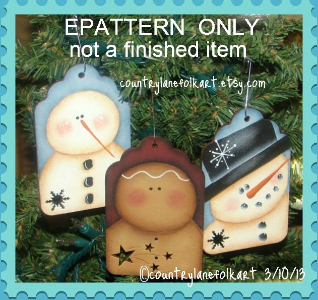 0004 snowman and ginger ornaments EPATTERN, ornaments, snowman, ginger bread, decorative painting