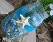 Beach Wedding Decor, Starfish Painted Mason Jars,  Nautical Table Center Piece,  3 Jars