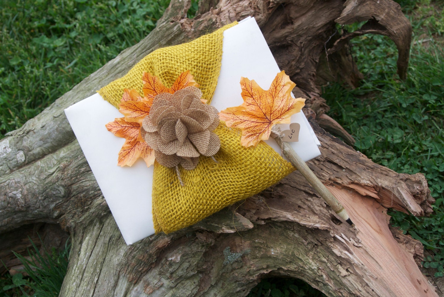 Fall Country Wedding Guest Book Pen Set, Burlap Wedding Decor