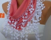 Rose Scarf - Pashmina Scarf - Cowl Scarf with Lace Edge - fatwoman