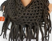 Brown Infinity Scarf Loop Scarf Circle Scarf Fabric Knitted Lace Scarf - Tube Scarf - fatwoman