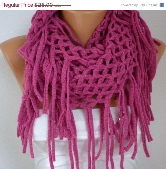 BIG SALE Infinity Scarf Loop Scarf Circle Scarf Fabric Knitted Lace Scarf - Tube Scarf - Fuchsia -fatwoman