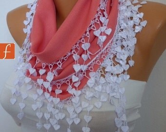 Rose Scarf - Pashmina Scarf - Cowl Scarf with Lace Edge - fatwoman