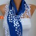 Navy Blue Scarf -Pashmina Scarf - Cowl with Lace Edge - fatwoman