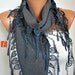 Gray Scarf - Pashmina Scarf -Cowl with Lace Edge - LOVE - HEART