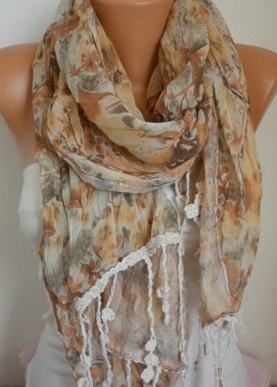 Floral Scarf - Shawl Scarf - Women  Scarf - Cowl Scarf  - Multicolor -fatwoman - Autumn / Fall Flowers