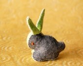 Green and Grey FELTED BUNNY Rabbit TOY -- Handmade pure wool felt -- Unique soft animal sculpture