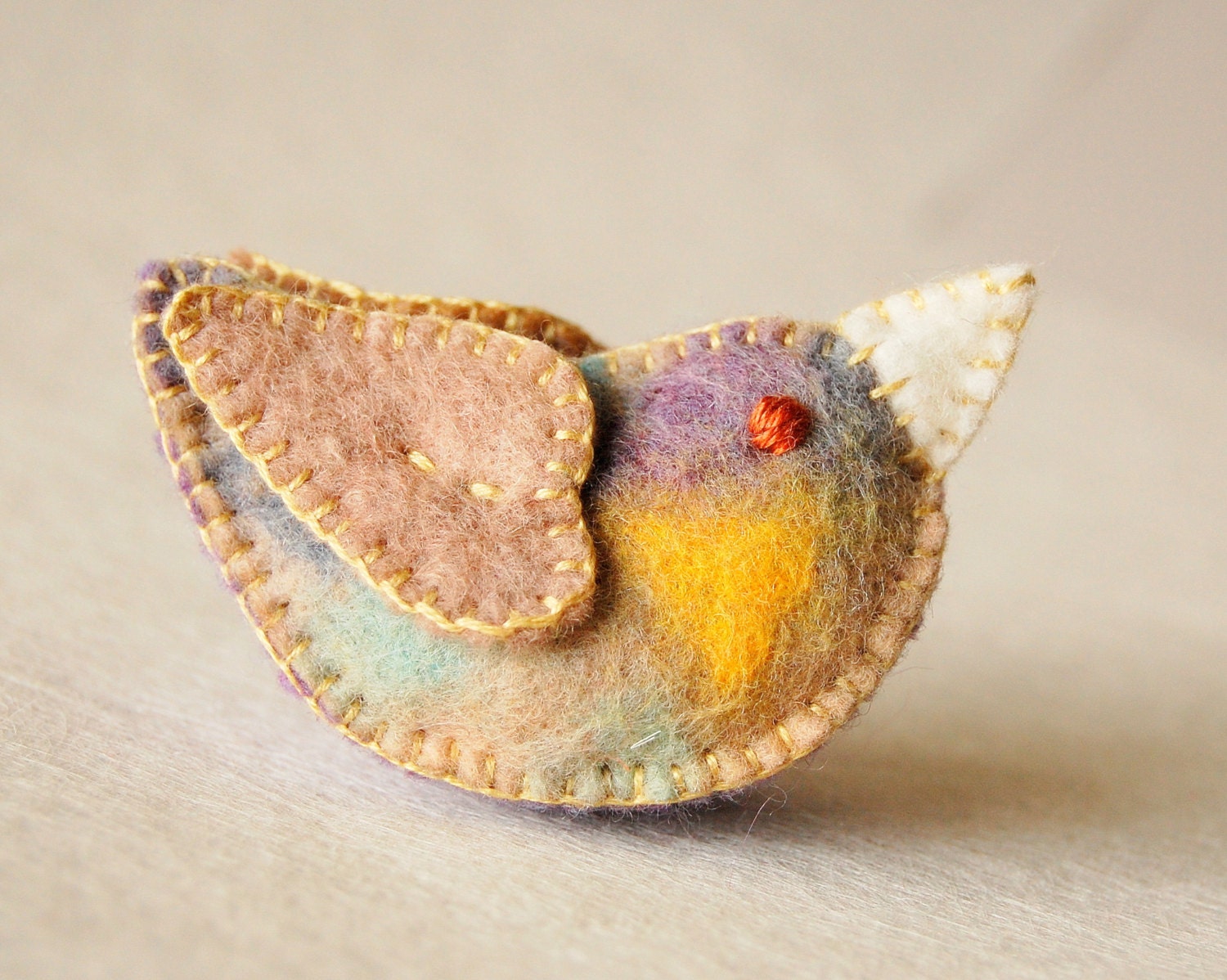 Felt Love Bird Toy Multicolor--Handmade UNIQUE pure wool felted animal