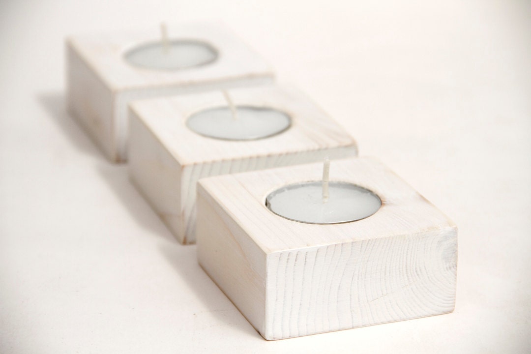 Wooden Candle Holders White Wedding Decoration set of 3