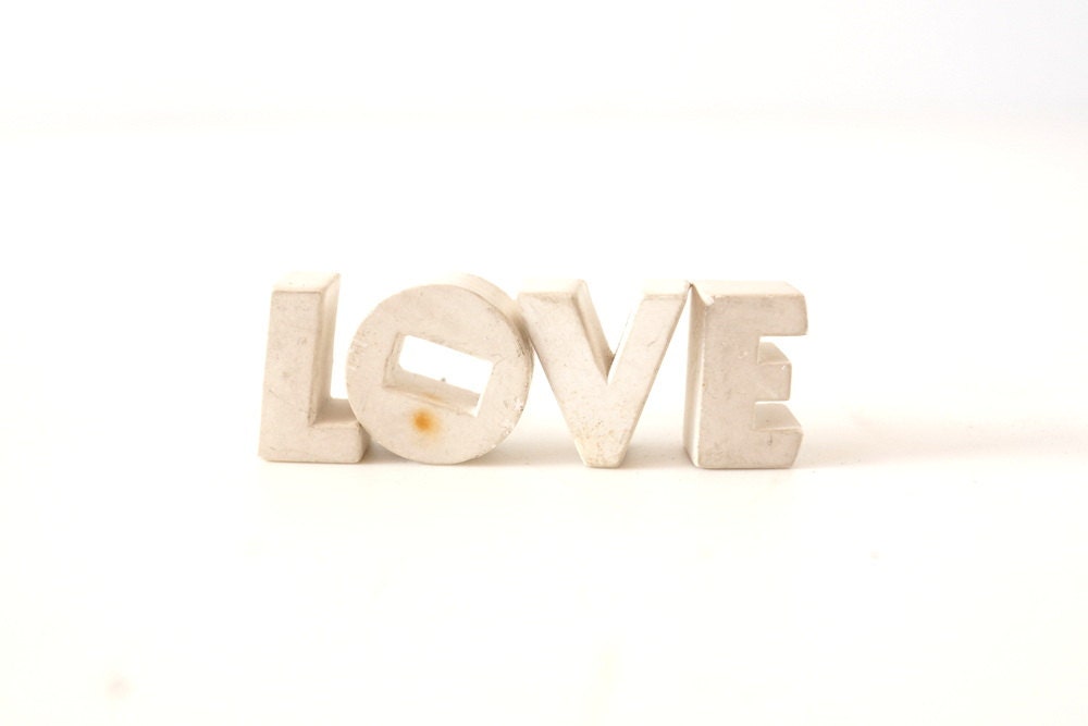 Vintage White Ceramic Push Pins "LOVE" - Bulletin Board Decor, Altered Art Supply, and more