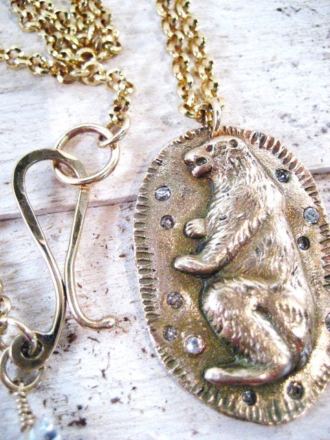 Fancy Bear Bronze Necklace with Cubic Zirconia