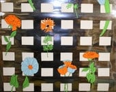 1970's  Designer  Vintage Wallpaper Judscott Handprint "Croquet Mylar with blue and Orange Flowers