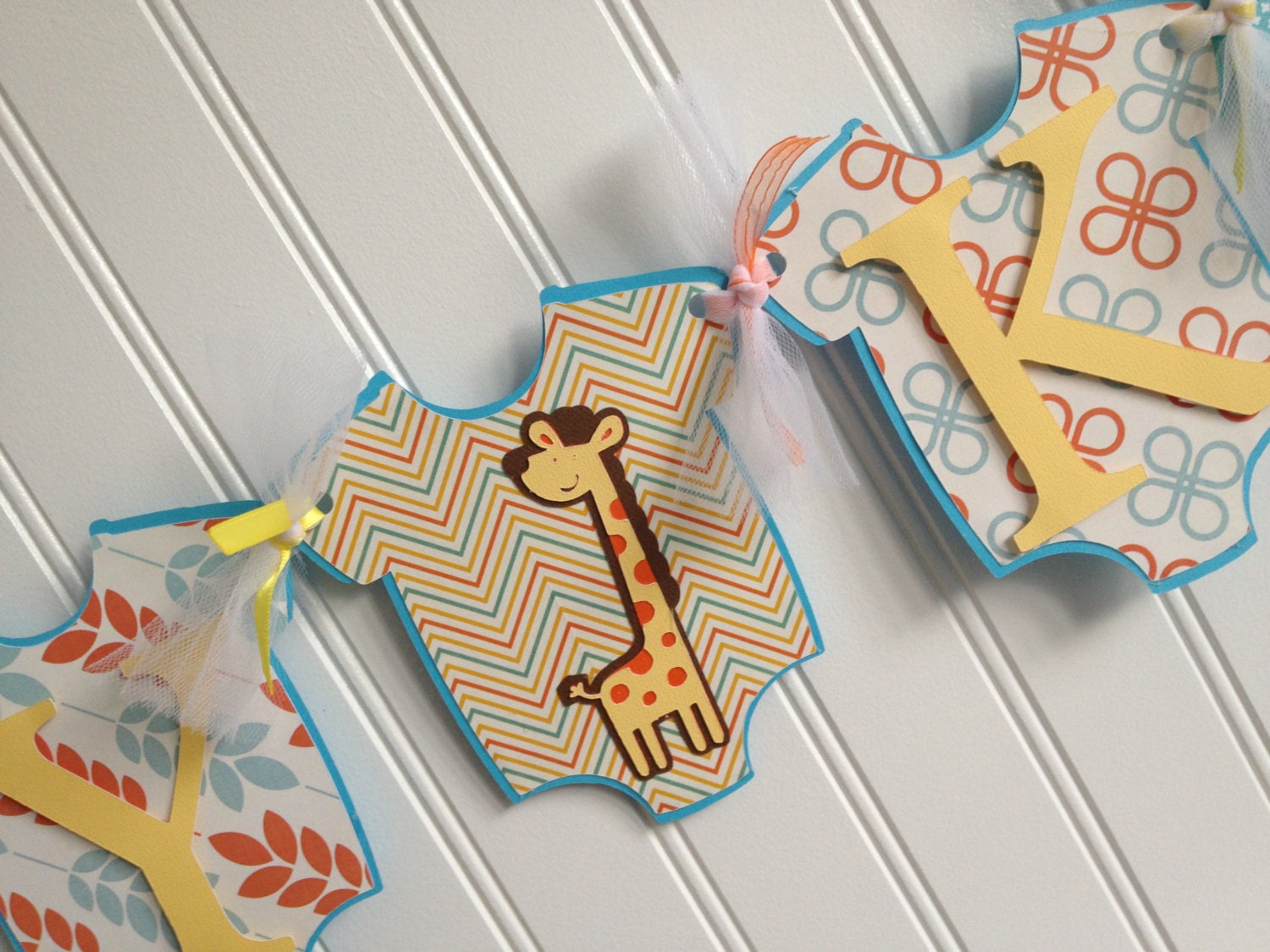 Baby Shower Banner- Neutral Gender - Yellow-Orange -Aqua -Giraffes Il_570xn