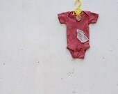 spring summer rose pink baby hand dyed upcycled new embellished yoyo crochet piece onesie romper newborn