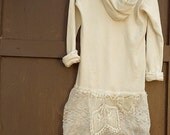 summer ecru hand dyed BRAND NEW  off white hoody hoodie thermal knit prairie rose vintage lace rustic tunic romance gypsy boho girl