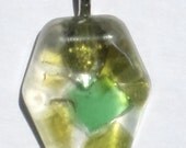 Upcycled / Recycled / Glass / Resin / Green / Pendant / Silver Bail / Hexagon