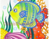 Kids Wall Art Ocean ORIGINAL Painting Watercolor Gouache Nautical Illustration Nautical Nursery room decor SALE Kids Baby Boy Girl