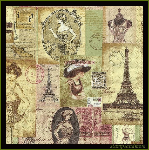 4 Paris Fashion Paper Napkins -  Use For Decoupage, Mixed Media, Scrapbooking, Collage And Altered Art Projects