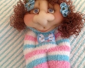 New handmade Pink and Blue Strips Sock Doll  Soft Toy with Bow Tie no. 4
