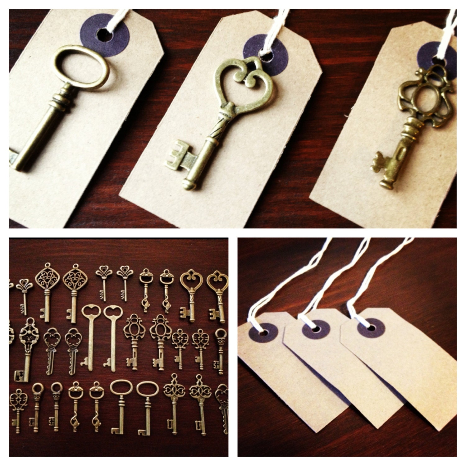 Keys of Wedlock - 100 Antique Bronze Skeleton Keys & 100 Kraft Luggage Tags - Wedding Skeleton Keys, Escort Card Vintage Keys