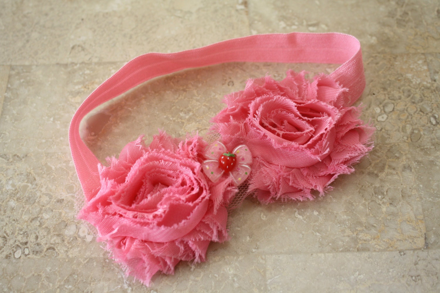 Shabby Flowers Pink with Strawberry Headband