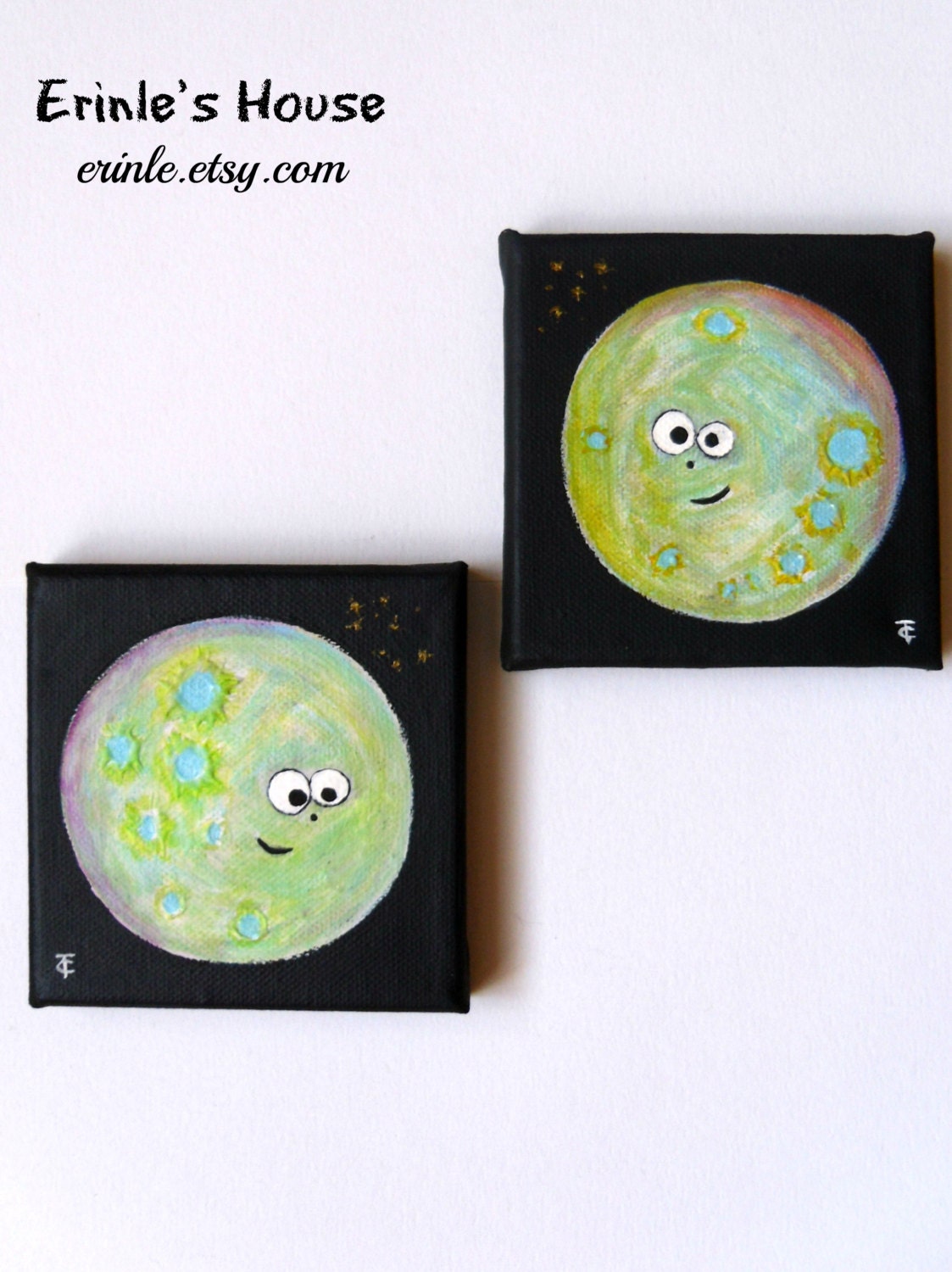 Original Acrylic Painting On Canvas - Small Canvas Painting - Two Friendly Planets - Wall Decor - Nursery Decor - OOAK