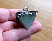 Jewelry by Anna Unique Mint Green Jade Pyramid Sterling Silver and Fine Silver  Mermaid Pendant.