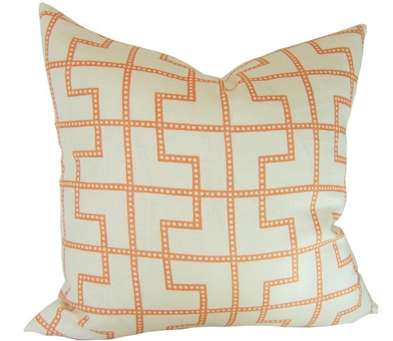 F. Schumacher / Bleecker Linen Pillow Cover / 20" x 20" / Spark Orange / Decorative Orange Pillow / Designer Fabric / Toss Pillow
