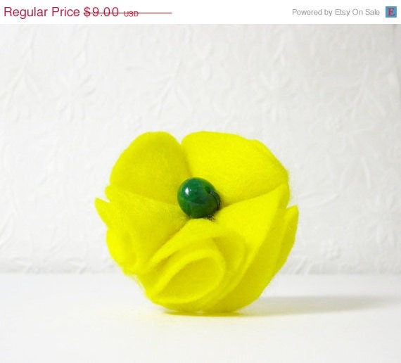 Mothers Day - Lemon Citrus Yellow Felt Fabric Flower Rosette Pin