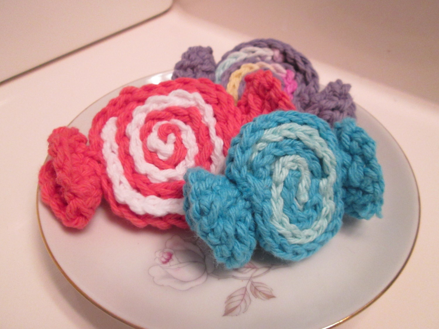 Crochet Candies, play food, pretend food, crochet play food, sweet treats, cotton