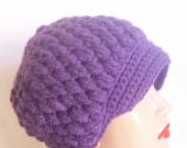 Handmade purple crochet hat with purple flowers.,accesories,gift,party,new years, winter,fall
