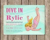 Vintage Pool Party Invitation - perfect for a summer birthday or swim party- customized to any color (DEPOSIT)