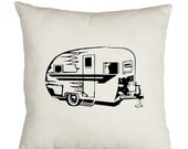 SALE Retro Camper Trailer Throw Pillow - Off White 18x18 inch
