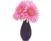 Pink Daisy Silk Floral Arrangement In A Teardrop Shape Purple Vase