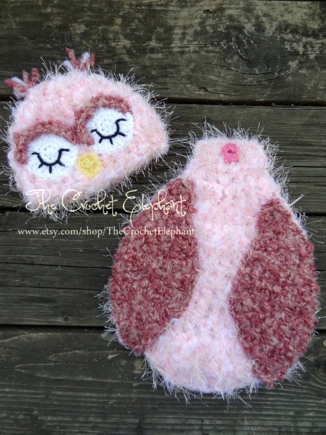 Pink Fuzzy Sleepy Eyed Owl Body Hat, Newborn, Ready To Ship