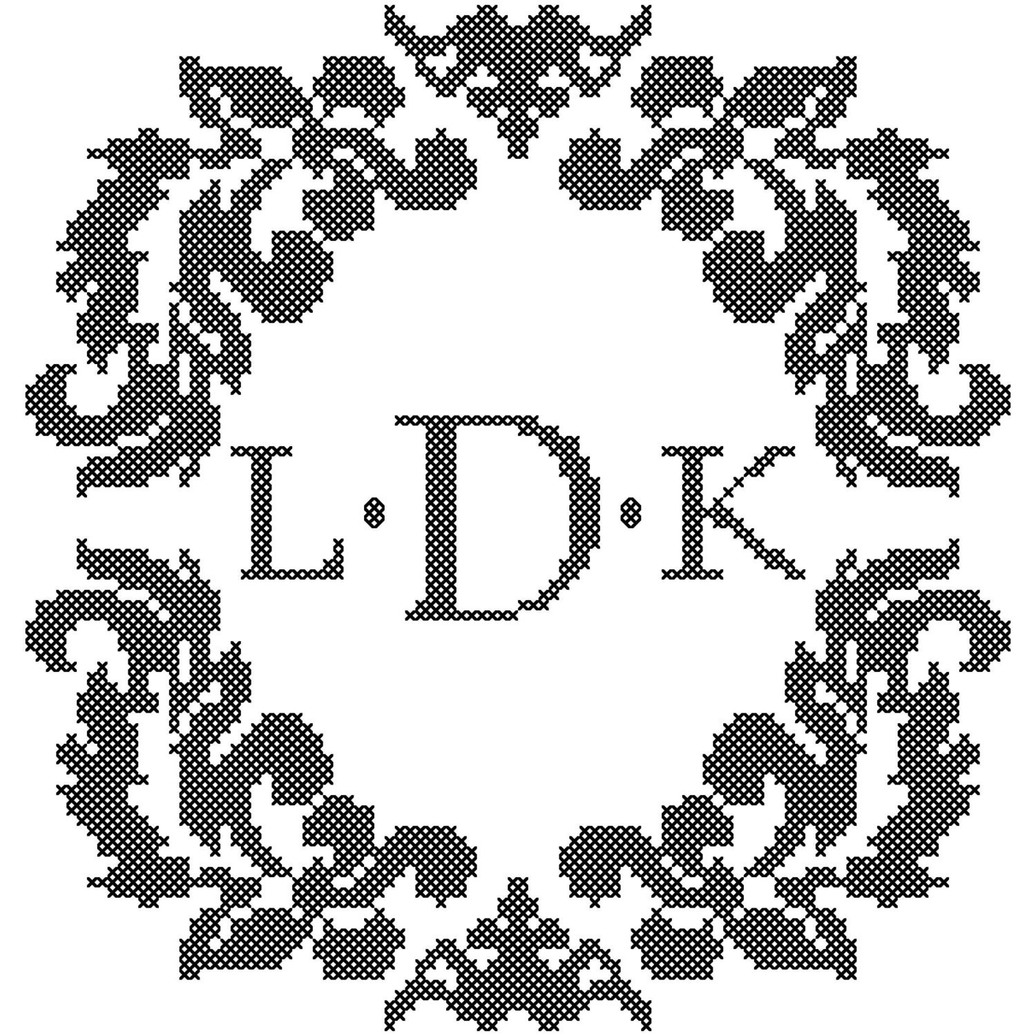 Damask Style Border Cross Stitch Pattern Monogram Custom Personalized