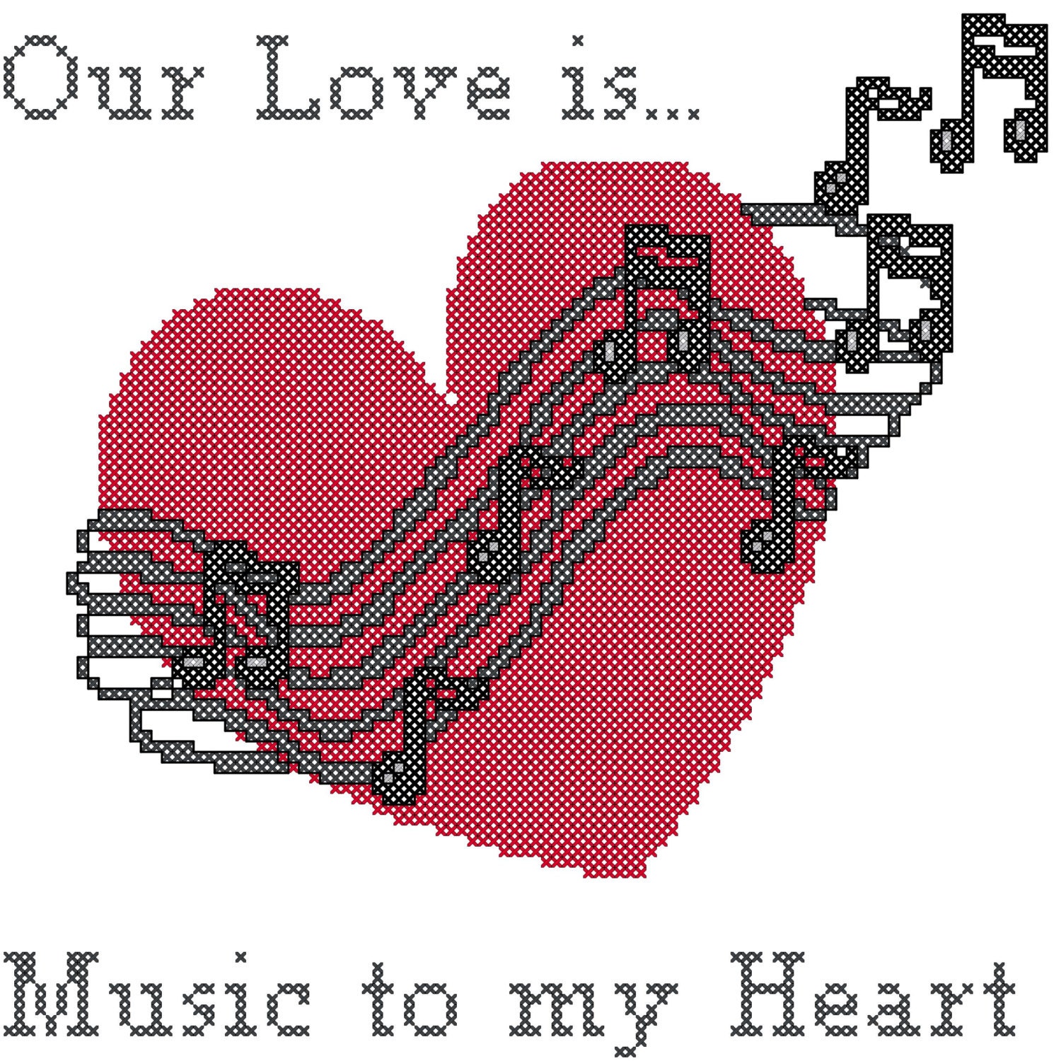 Cross Stitch Pattern Heart with Music around Our Love Is Music to my Heart