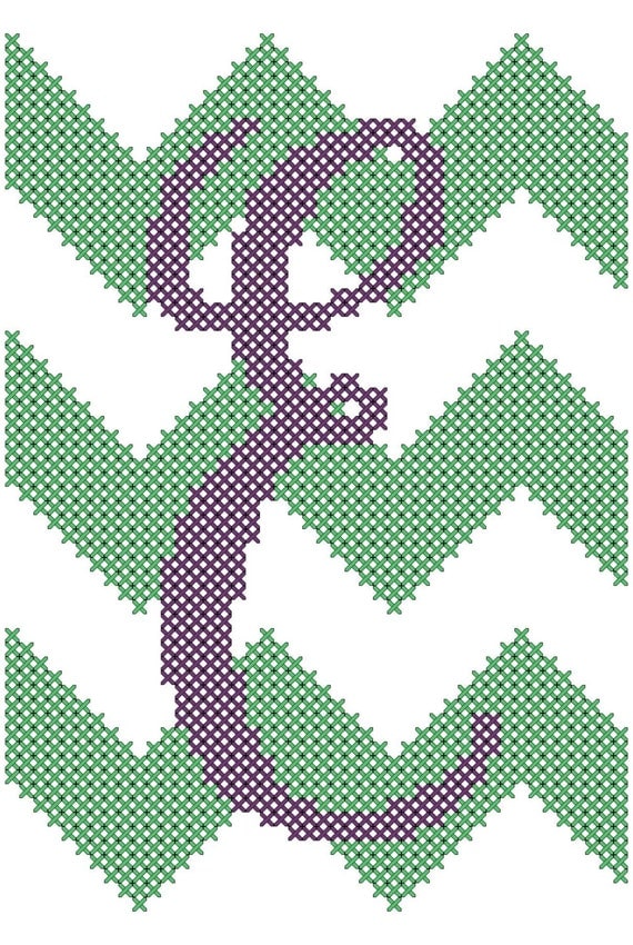 Chevron Style with Initial Cross Stitch Pattern 4" x 6" You choose the letter
