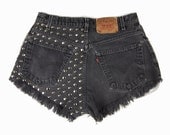 Vintage Light Black Denim Studded Shorts Size 30 / Large