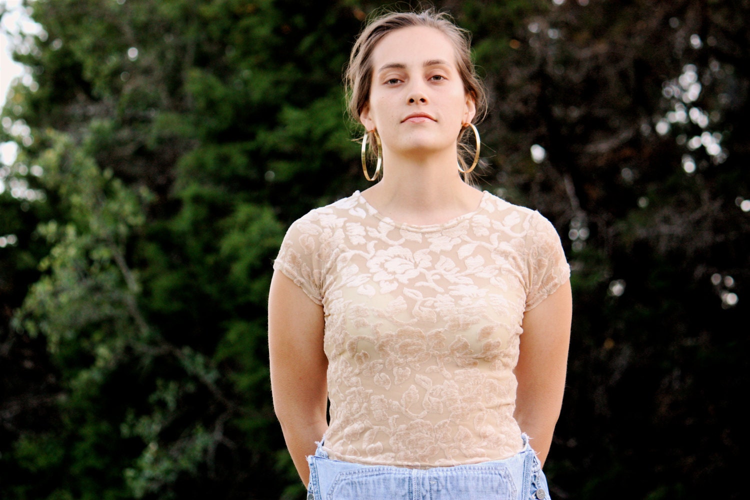 Floral Velvet and Mesh Crop Top