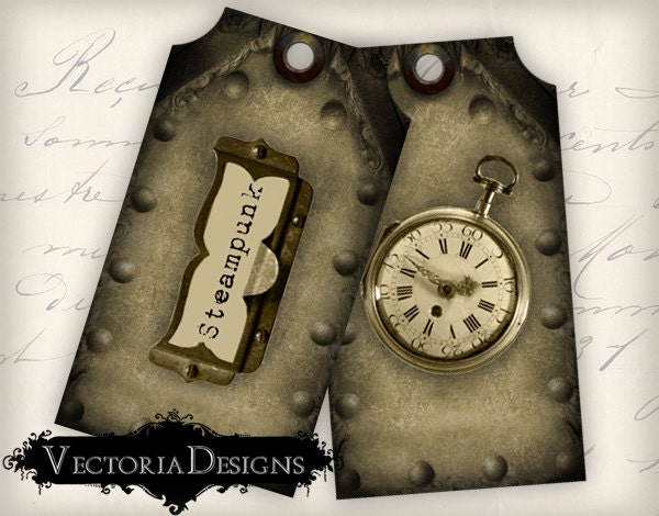 Steampunk Tags instant download printable vintage images digital collage sheet 327